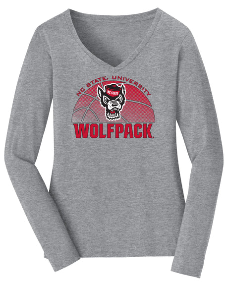 Women's North Carolina State Wolfpack Long Sleeve V-Neck Tee Shirt - NC State Basketball