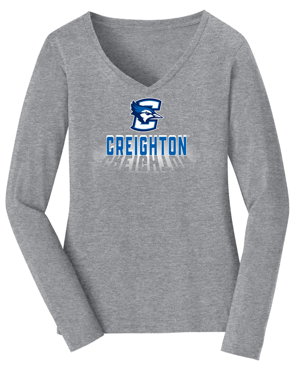 Women's Creighton Bluejays Long Sleeve V-Neck Tee Shirt - Spotlight Creighton