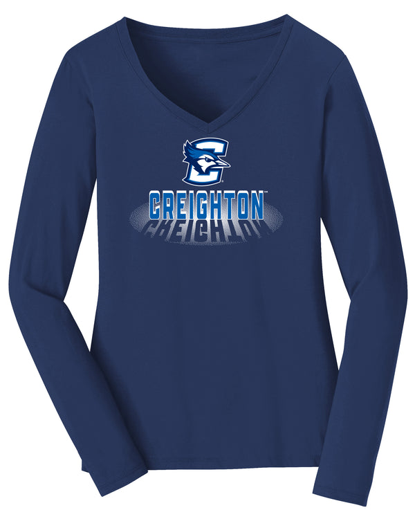 Women's Creighton Bluejays Long Sleeve V-Neck Tee Shirt - Spotlight Creighton