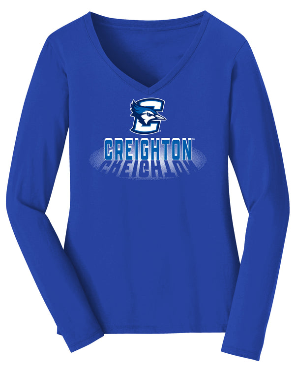 Women's Creighton Bluejays Long Sleeve V-Neck Tee Shirt - Spotlight Creighton