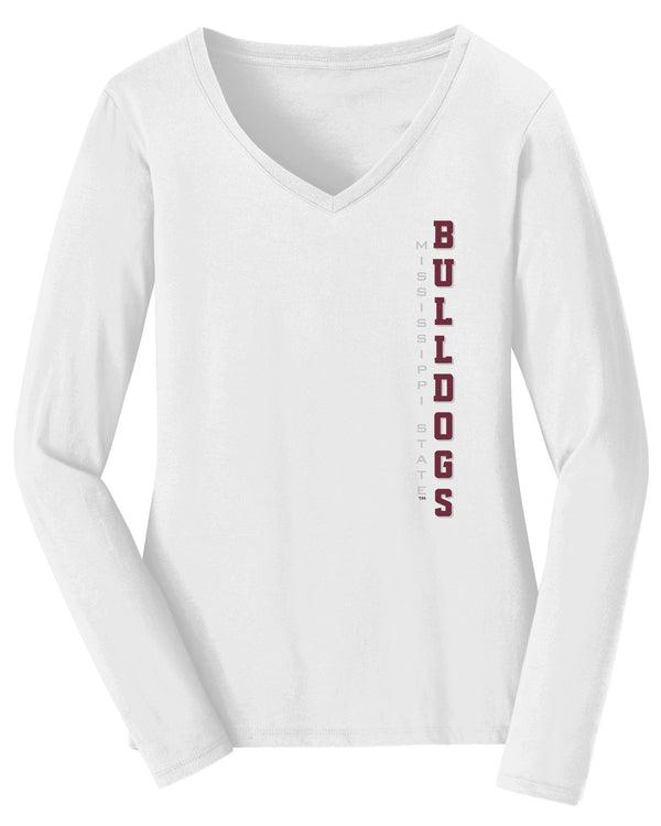Women's Mississippi State Bulldogs Long Sleeve V-Neck Tee Shirt - Vert MSU