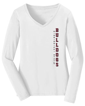 Women's Mississippi State Bulldogs Long Sleeve V-Neck Tee Shirt - Vertical MSU Bulldogs