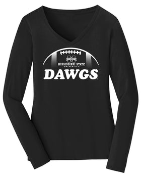 Women's Mississippi State Bulldogs Long Sleeve V-Neck Tee Shirt - MSU Dawgs Football