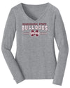 Women's Mississippi State Bulldogs Long Sleeve V-Neck Tee Shirt - MSU Bulldogs 3-Stripe