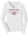 Women's Mississippi State Bulldogs Long Sleeve V-Neck Tee Shirt - MSU Bulldogs 3-Stripe