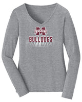 Women's Mississippi State Bulldogs Long Sleeve V-Neck Tee Shirt - Bulldogs Spotlight and Shadow