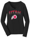 Women's Utah Utes Long Sleeve V-Neck Tee Shirt - Full Color Fade Utah Utes Logo