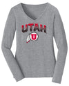 Women's Utah Utes Long Sleeve V-Neck Tee Shirt - Full Color Fade Utah Utes Logo