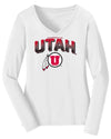 Women's Utah Utes Long Sleeve V-Neck Tee Shirt - Full Color Fade Utah Utes Logo