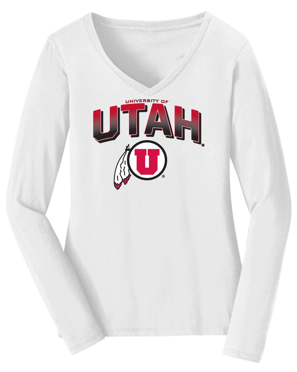 Women's Utah Utes Long Sleeve V-Neck Tee Shirt - Full Color Fade Utah Utes Logo