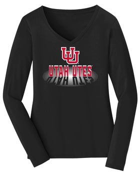 Women's Utah Utes Long Sleeve V-Neck Tee Shirt - Spotlight Shadow Utah Utes