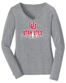 Women's Utah Utes Long Sleeve V-Neck Tee Shirt - Spotlight Shadow Utah Utes