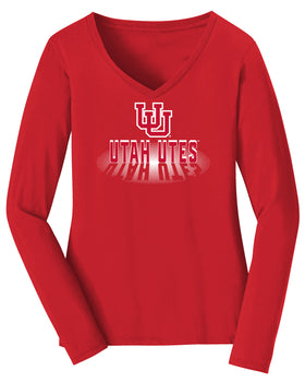 Women's Utah Utes Long Sleeve V-Neck Tee Shirt - Spotlight Shadow Utah Utes