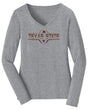 Women's Texas State Bobcats Long Sleeve V-Neck Tee Shirt - Striped Texas State Football Laces