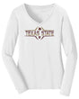 Women's Texas State Bobcats Long Sleeve V-Neck Tee Shirt - Striped Texas State Football Laces
