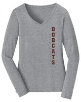 Women's Texas State Bobcats Long Sleeve V-Neck Tee Shirt - Vertical Texas State Bobcats