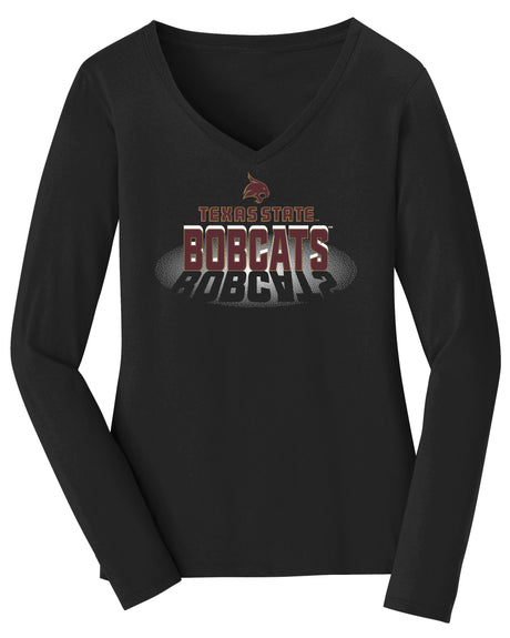 Women's Texas State Bobcats Long Sleeve V-Neck Tee Shirt - Spotlight Bobcats