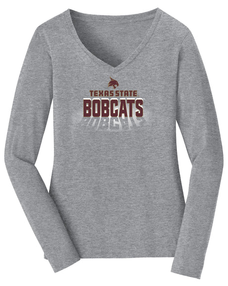 Women's Texas State Bobcats Long Sleeve V-Neck Tee Shirt - Spotlight Bobcats