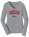 Women's Houston Cougars Long Sleeve V-Neck Tee Shirt - Full Color Fade with Cougar