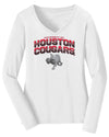 Women's Houston Cougars Long Sleeve V-Neck Tee Shirt - Full Color Fade with Cougar