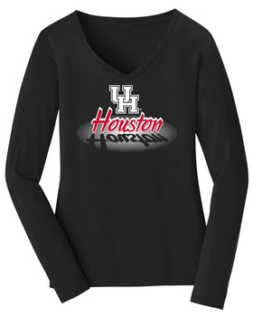 Women's Houston Cougars Long Sleeve V-Neck Tee Shirt - Spotlight and Shadow Houston