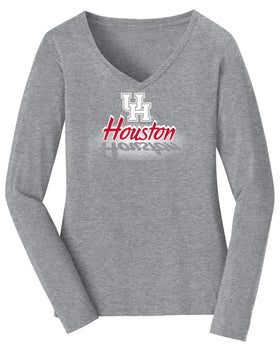 Women's Houston Cougars Long Sleeve V-Neck Tee Shirt - Spotlight and Shadow Houston