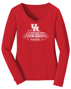 Women's Houston Cougars Long Sleeve V-Neck Tee Shirt - Spotlight and Shadow Houston