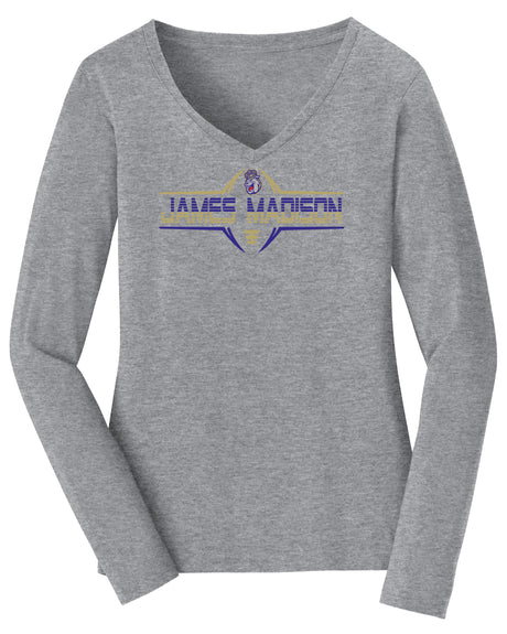 Women's James Madison Dukes Long Sleeve V-Neck Tee Shirt - Striped James Madison Football Laces
