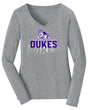 Women's James Madison Dukes Long Sleeve V-Neck Tee Shirt - Spotlight and Shadow Dukes