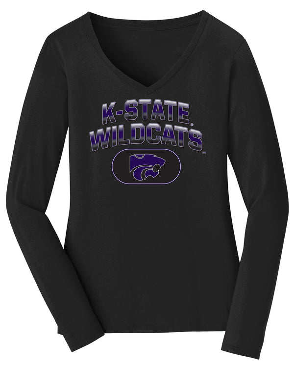 Women's K-State Wildcats Long Sleeve V-Neck Tee Shirt - Full Color K-State Wildcats Fade