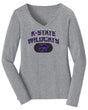Women's K-State Wildcats Long Sleeve V-Neck Tee Shirt - Full Color K-State Wildcats Fade
