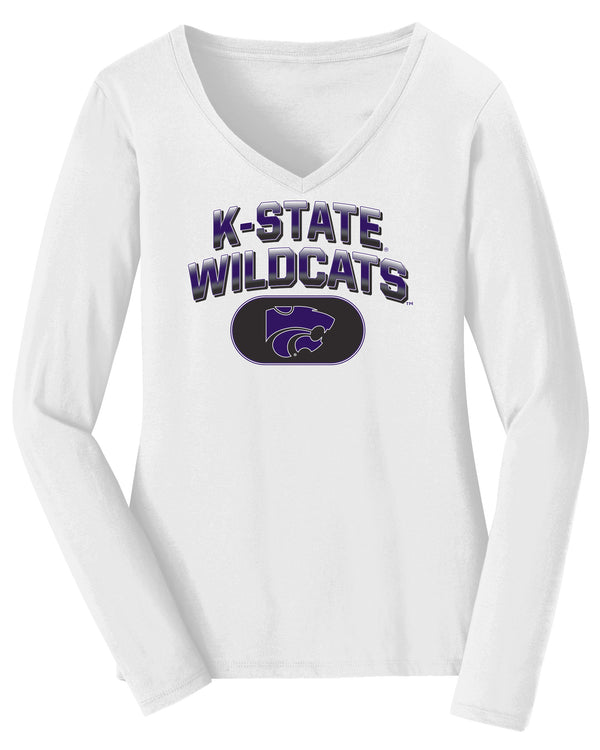 Women's K-State Wildcats Long Sleeve V-Neck Tee Shirt - Full Color K-State Wildcats Fade