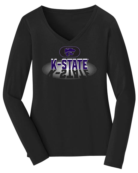 Women's K-State Wildcats Long Sleeve V-Neck Tee Shirt - Spotlight and Shadow K-State