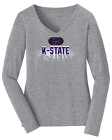 Women's K-State Wildcats Long Sleeve V-Neck Tee Shirt - Spotlight and Shadow K-State
