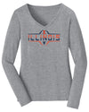 Women's Illinois Fighting Illini Long Sleeve V-Neck Tee Shirt - Striped Illinois Football Laces