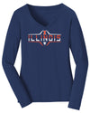 Women's Illinois Fighting Illini Long Sleeve V-Neck Tee Shirt - Striped Illinois Football Laces