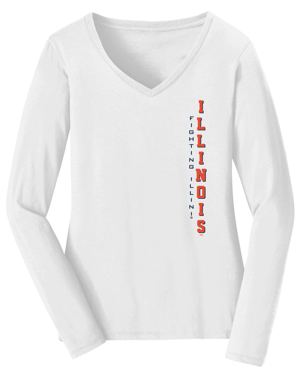 Women's Illinois Fighting Illini Long Sleeve V-Neck Tee Shirt - Vertical Illinois Fighting Illini