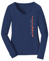 Women's Illinois Fighting Illini Long Sleeve V-Neck Tee Shirt - Vertical Illinois Fighting Illini