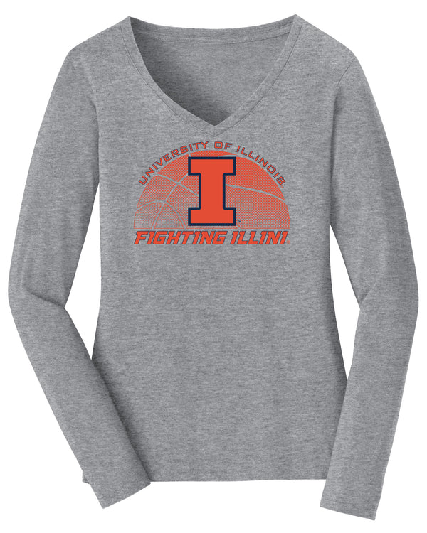 Women's Illinois Fighting Illini Long Sleeve V-Neck Tee Shirt - University of Illinois Basketball