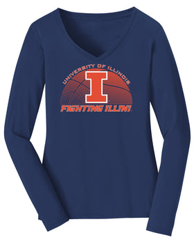 Women's Illinois Fighting Illini Long Sleeve V-Neck Tee Shirt - University of Illinois Basketball