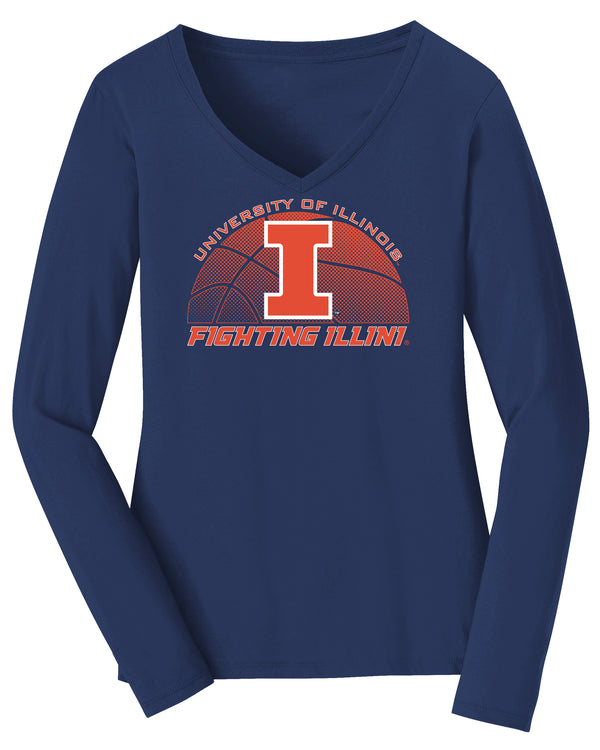 Women's Illinois Fighting Illini Long Sleeve V-Neck Tee Shirt - University of Illinois Basketball