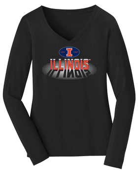 Women's Illinois Fighting Illini Long Sleeve V-Neck Tee Shirt - Spotlight and Shadow Illinois