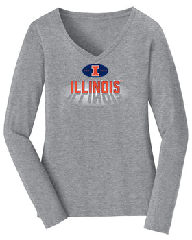 Women's Illinois Fighting Illini Long Sleeve V-Neck Tee Shirt - Spotlight and Shadow Illinois