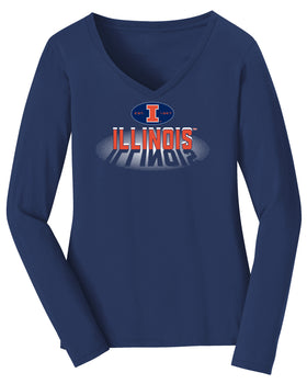 Women's Illinois Fighting Illini Long Sleeve V-Neck Tee Shirt - Spotlight and Shadow Illinois