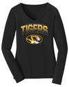 Women's Missouri Tigers Long Sleeve V-Neck Tee Shirt - Full Color Fade Tigers Logo