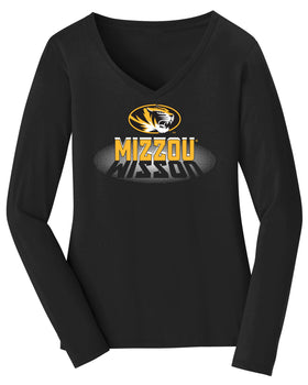 Women's Missouri Tigers Long Sleeve V-Neck Tee Shirt - Spotlight and Shadow Mizzou