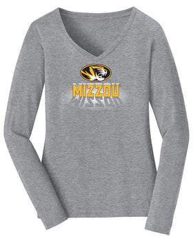 Women's Missouri Tigers Long Sleeve V-Neck Tee Shirt - Spotlight and Shadow Mizzou