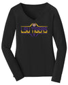 Women's LSU Tigers Long Sleeve V-Neck Tee Shirt - Striped Tigers Football Laces