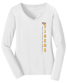 Women's LSU Tigers Long Sleeve V-Neck Tee Shirt - Vertical Louisiana State University Tigers