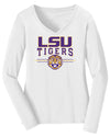 Women's LSU Tigers Long Sleeve V-Neck Tee Shirt - LSU Tigers 3-Stripe